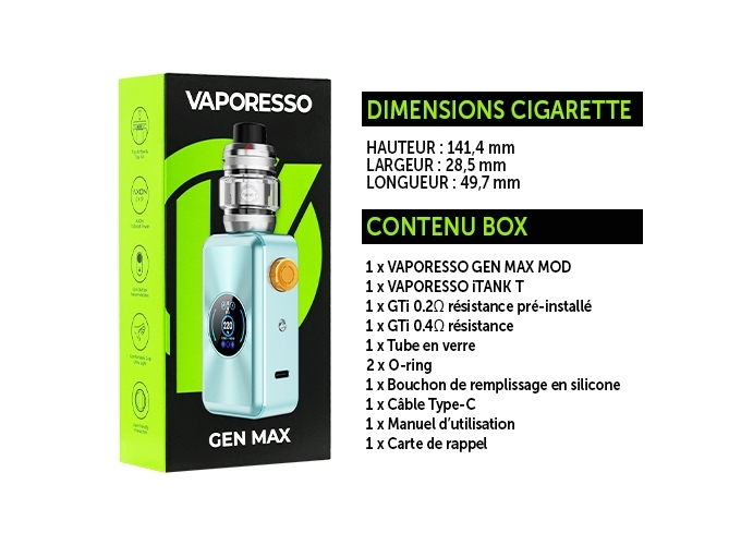 KIT GEN MAX VAPORESSO ICE BLUE (ACCUS NON FOURNIS)