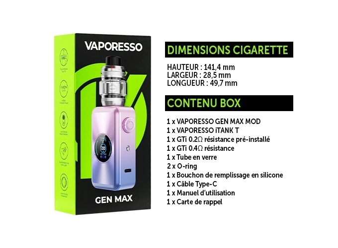KIT GEN MAX VAPORESSO PURPLE ( ACCUS NON FOURNIS)