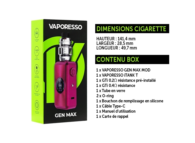 KIT GEN MAX VAPORESSO ROSE (ACCUS NON FOURNIS)