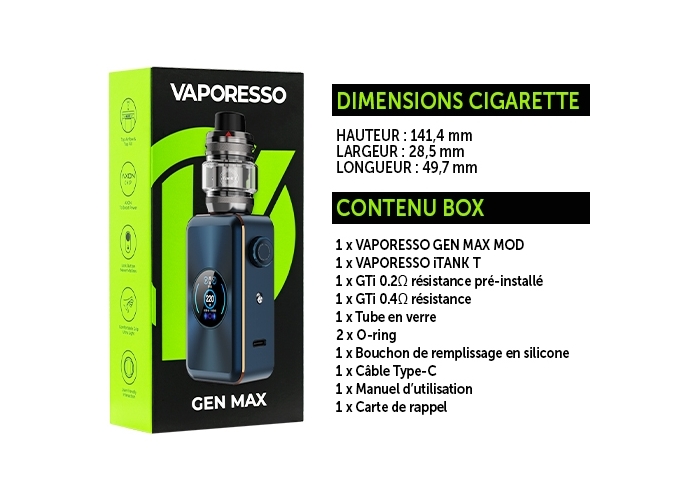 KIT GEN MAX VAPORESSO STORM BLUE (SANS ACCUS)