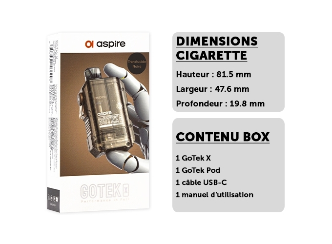 KIT GOTEK X ASPIRE TRANSLUCIDE NOIRE