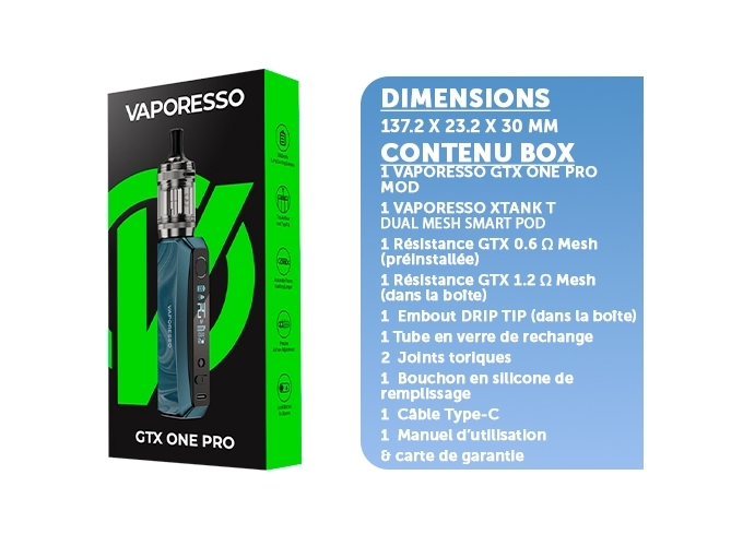 KIT GTX ONE PRO VAPORESSO 3000mAh - BLEUE