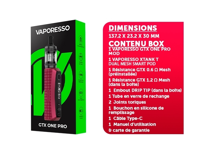 KIT GTX ONE PRO VAPORESSO 3000mAh - ROUGE