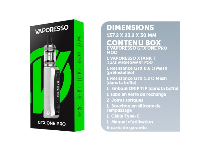 KIT GTX ONE PRO VAPORESSO 3000mAh - SILVER
