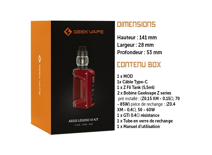KIT LEGEND 3 GEEKVAP RED (ACCUS NON FOURNIS
