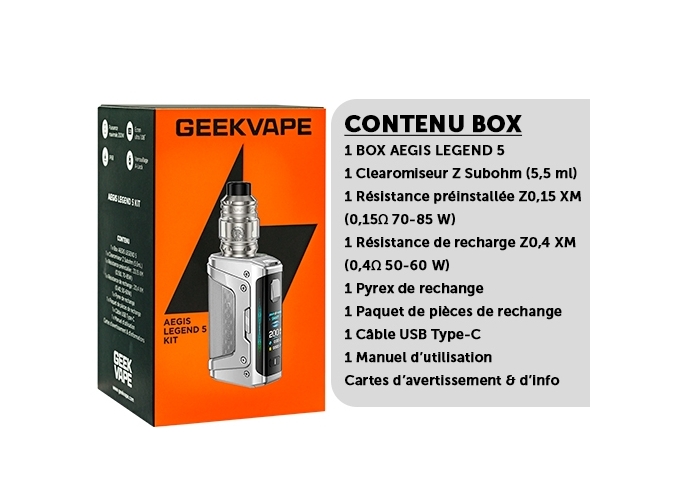 KIT LEGEND 5 GEEKVAP SILVER (ACCUS NON FOURNIS
