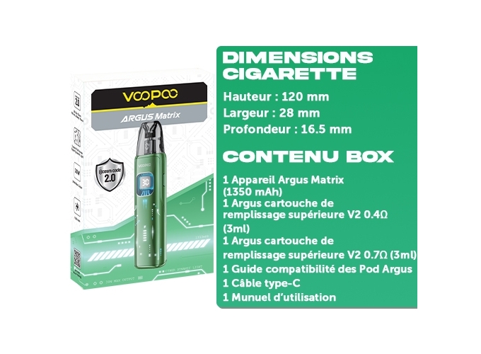 KIT MATRIX VOOPOO 1350 mha LAKE GREEN