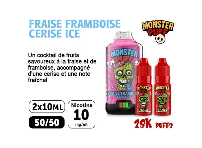 KIT MONSTER 28K FRAISE FRAMBOISE CERISE ICE 10 MG