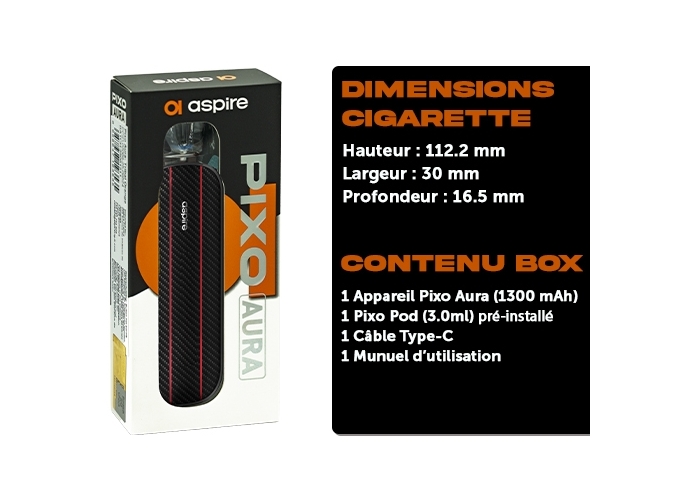 KIT PIXO AURA ASPIRE CARBON BLACK 1300 Mha