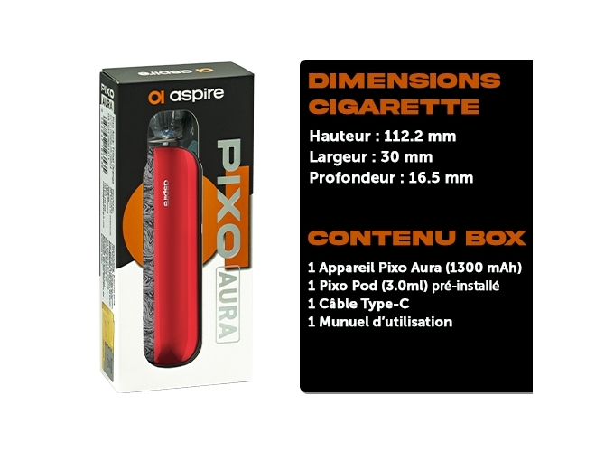 KIT PIXO AURA ASPIRE CRIMSON RED 1300 Mha