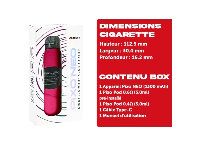 KIT PIXO NEO ASPIRE ROUGE 1300 Mha