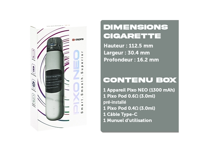 KIT PIXO NEO ASPIRE SILVER 1300 Mha