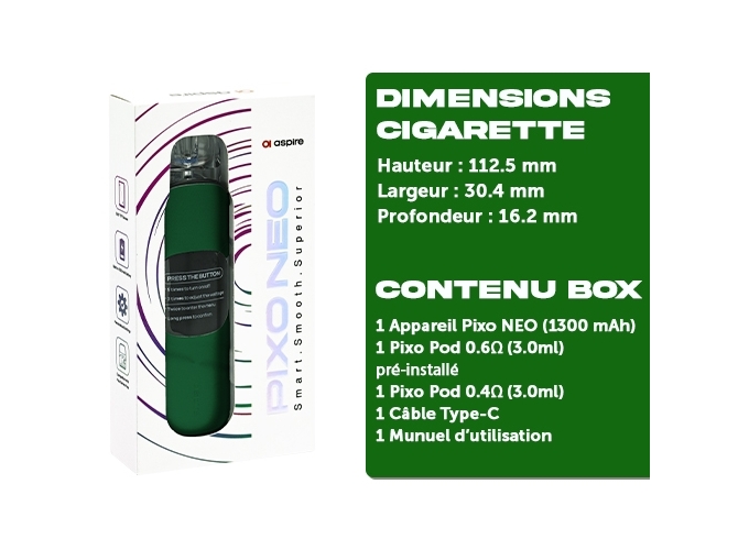 KIT PIXO NEO ASPIRE VERTE 1300 Mha