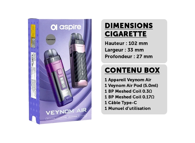 KIT VEYNOM AIR ASPIRE GUNMETAL 2800 mha