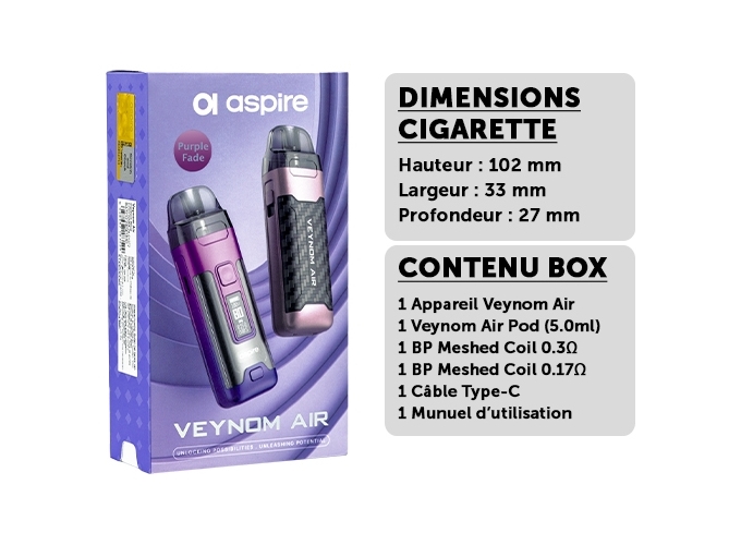 KIT VEYNOM AIR ASPIRE VIOLETTE 2800 mha