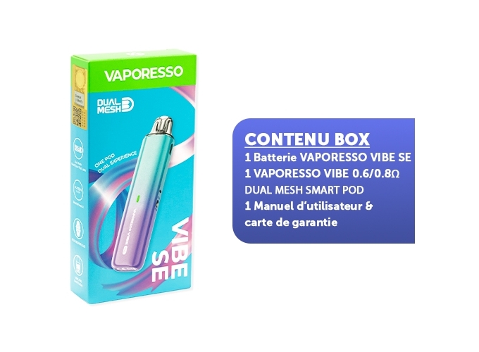 KIT VIBE SE VAPORESSO 1100 MHA BLEU ET VIOLETTE