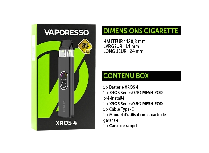 KIT XROS 4  VAPORESSO 1000 Mha NOIRE
