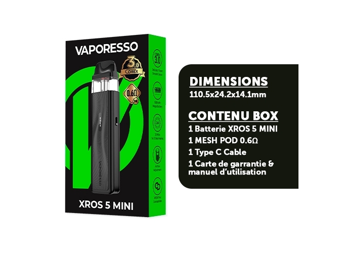 KIT XROS 5 MINI VAPORESSO 1500 Mha BLACK
