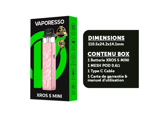 KIT XROS 5 MINI VAPORESSO 1500 Mha ROSE