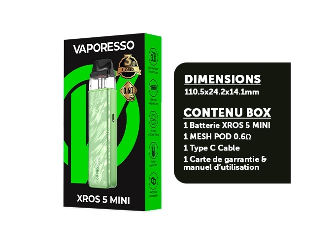 KIT XROS 5 MINI VAPORESSO 1500 Mha VERTE