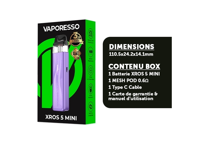KIT XROS 5 MINI VAPORESSO 1500 Mha VIOLET SIK