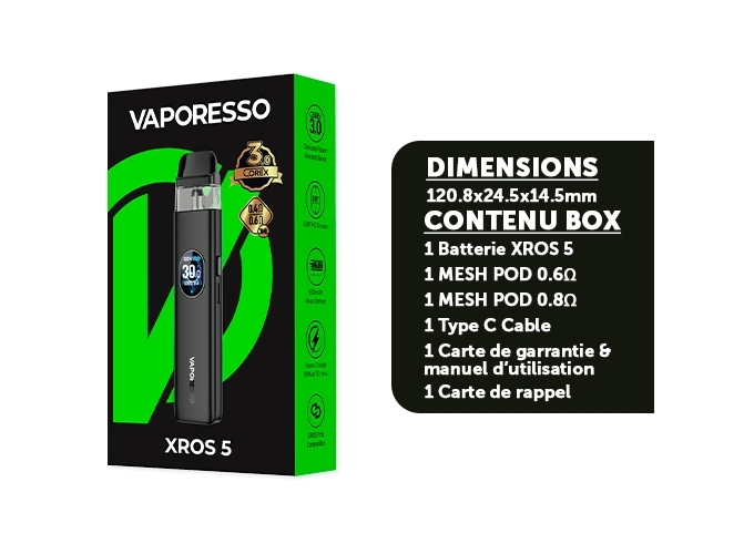 KIT XROS 5  VAPORESSO 1500 Mha BLACK