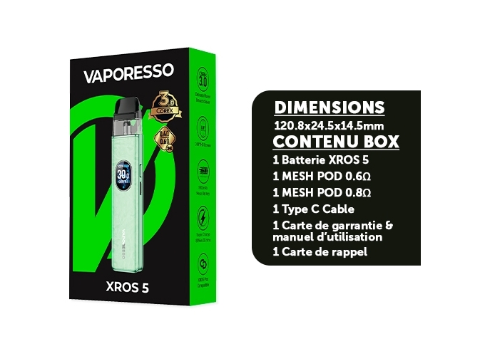KIT XROS 5  VAPORESSO 1500 Mha VERTE