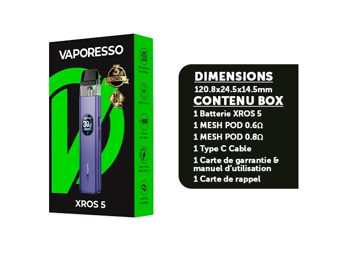 KIT XROS 5  VAPORESSO 1500 Mha VIOLETTE