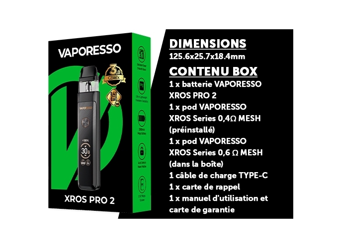 KIT XROS PRO 2  VAPORESSO 2000 Mha BLACK