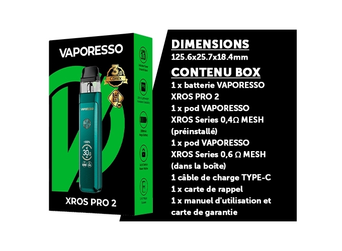 KIT XROS PRO 2  VAPORESSO 2000 Mha GREEN