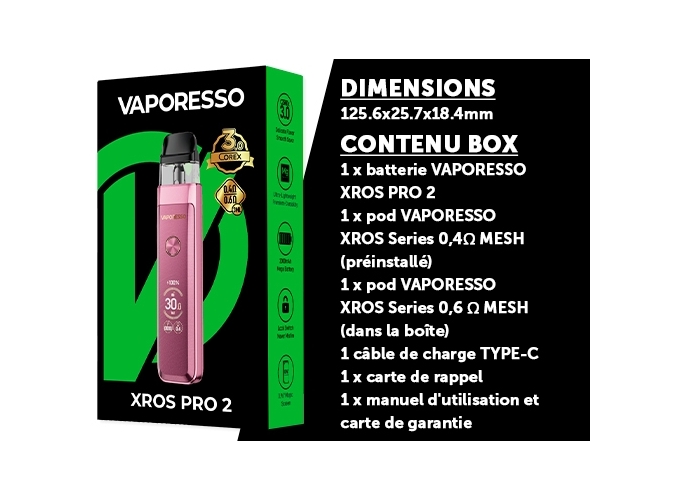 KIT XROS PRO 2  VAPORESSO 2000 Mha PINK