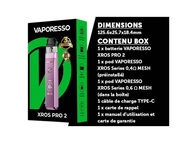 KIT XROS PRO 2  VAPORESSO 2000 Mha PURPLE