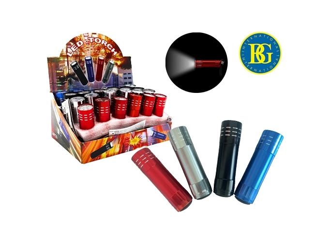 LAMPE DE POCHE METAL 8.5CM 9 LEDS 4C ASS. (24)