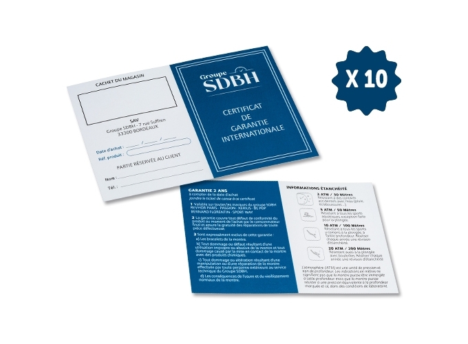 LOT 10 CERTIFICAT DE GARANTIE MONTRE VIERGE