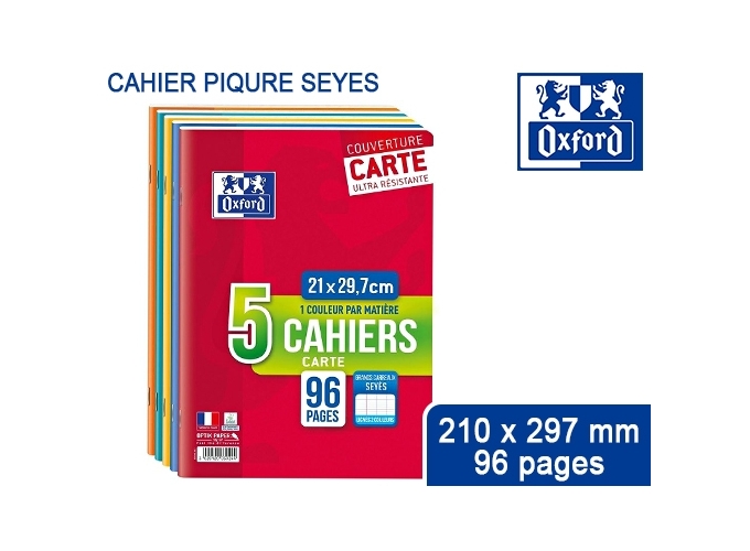 LOT 5 CAHIERS OXFORD PIQURE 210X297 SEYES 96P