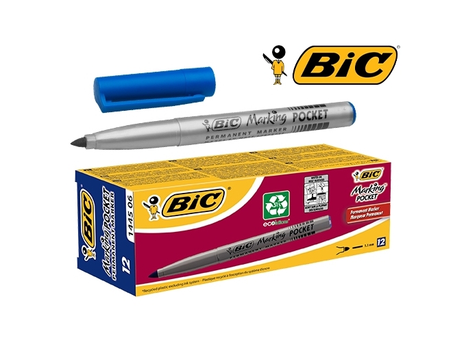 MARKER BIC PERMANENT POCKET PTE OGIVE BLEU (12)