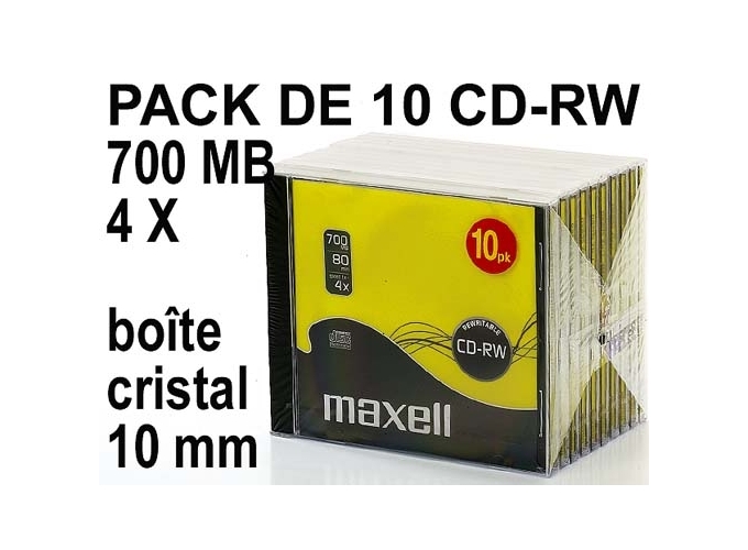 MAXELL CD-R80XLS REINSCRIPTIBLE BOITIER 10MM (10)