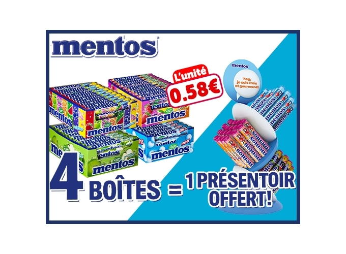 MENTOS ROULEAUX   4 BTES ACHETEES égale 1 PRES. OFFERT