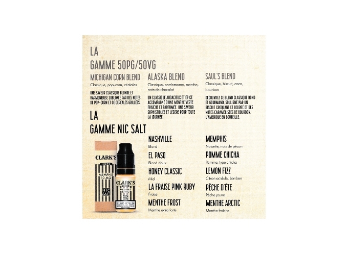 MENU SAVEUR DES E-LIQUIDES CLARK'S