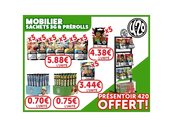 MOBILIER SACHETS ET PREROLLS 420 COMPTOIR