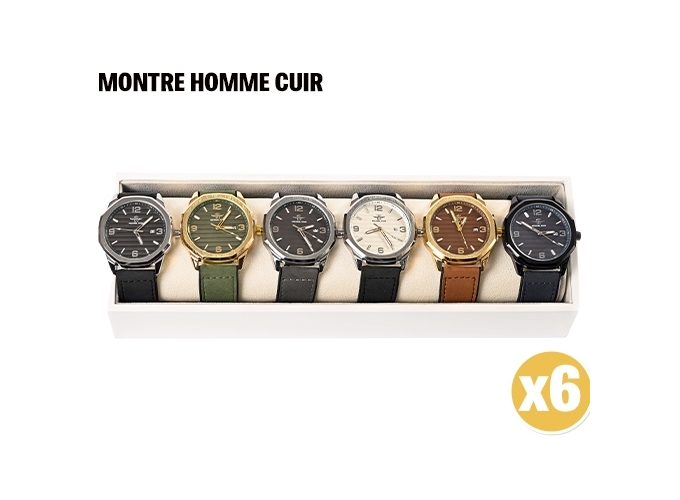 MONTRE HOMME CUIR AIMANTE ASSORT. (6)