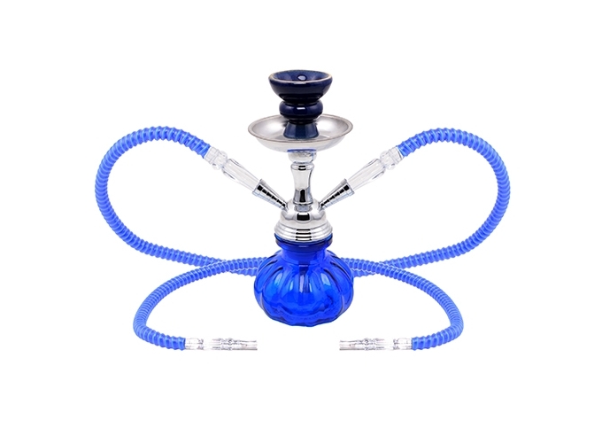 NARGUILE 25 CM BLEU TRANSPARENT 2 TUBES  (1)