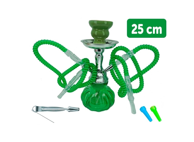 NARGUILE 25 CM VERT TRANSPARENT 2 TUBES  (1)