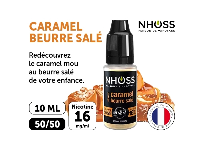 NHOSS 10 ml CARAMEL BEURRE SALE NICOT  16Mg