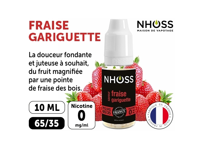 NHOSS 10 ml E-LIQUIDE  FRAISE GARIGUET NICOT. 00Mg