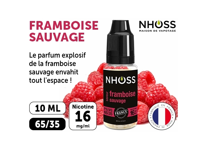 NHOSS 10 ml E-LIQUIDE  FRAMBOISE SAUVAG NICOT.16Mg