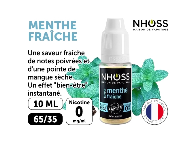 NHOSS 10 ml E-LIQUIDE  MENTHE FRAICHE NICOT 00Mg