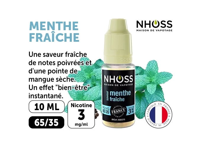NHOSS 10 ml E-LIQUIDE  MENTHE FRAICHE NICOT 03Mg