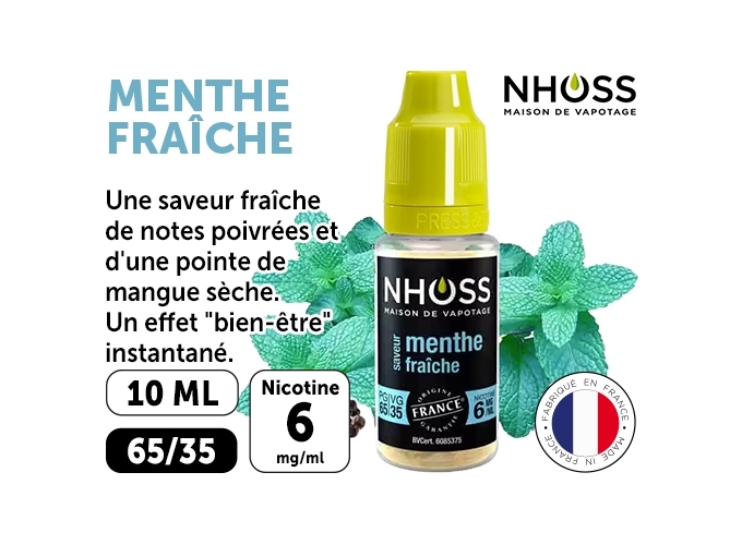 NHOSS 10 ml E-LIQUIDE  MENTHE FRAICHE NICOT 06Mg