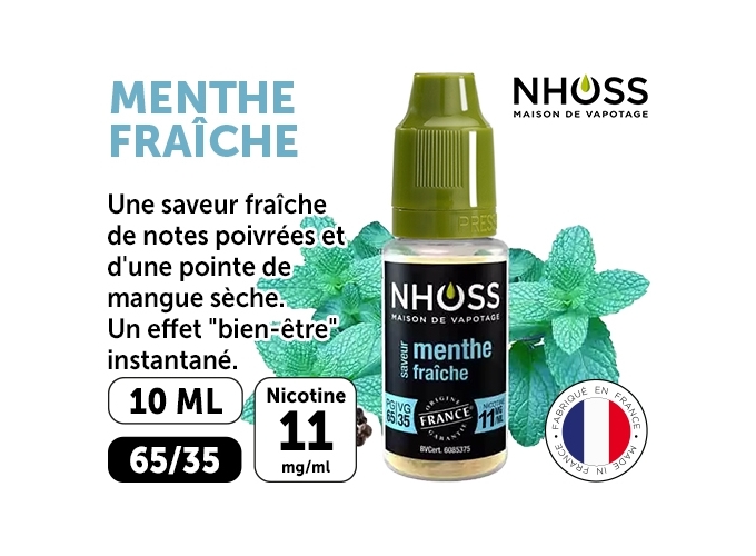 NHOSS 10 ml E-LIQUIDE  MENTHE FRAICHE NICOT 11Mg